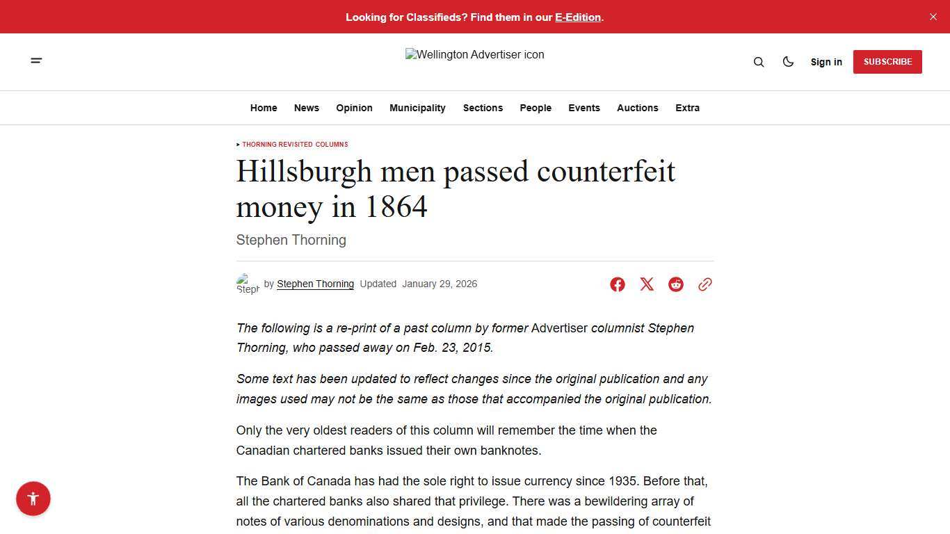 Hillsburgh men passed counterfeit money in 1864